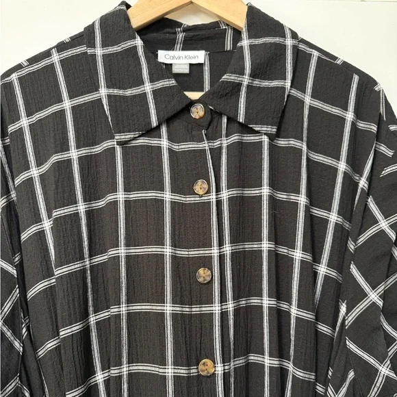 Calvin Klein Gauze Windowpane-Print Shirtdress 20W - Picture 5 of 10